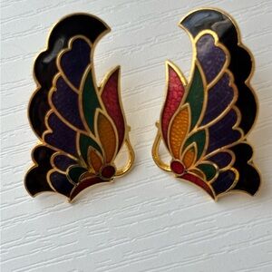 Vibrant Gold Tone and Multicolor Butterfly Earrings/Pierced ears only